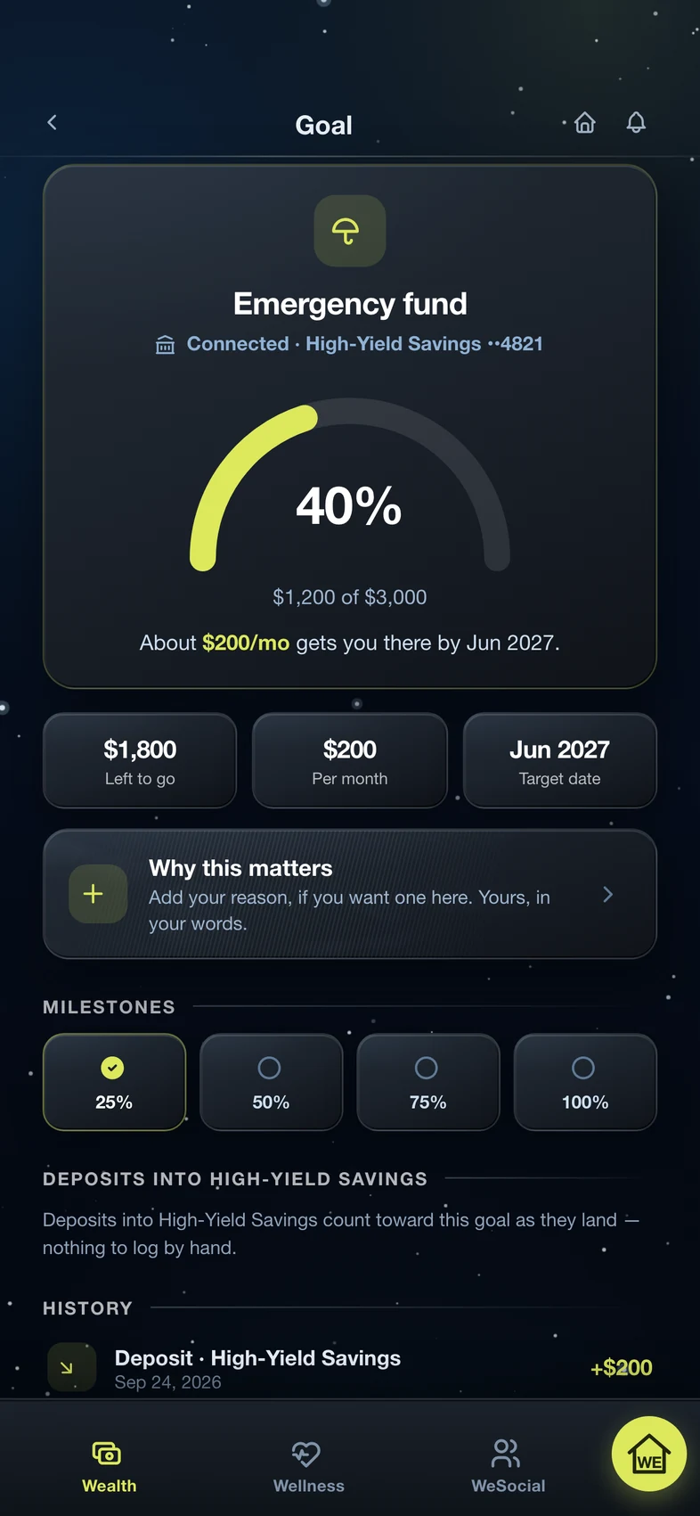 A goal: progress, pace, and the account it is connected to